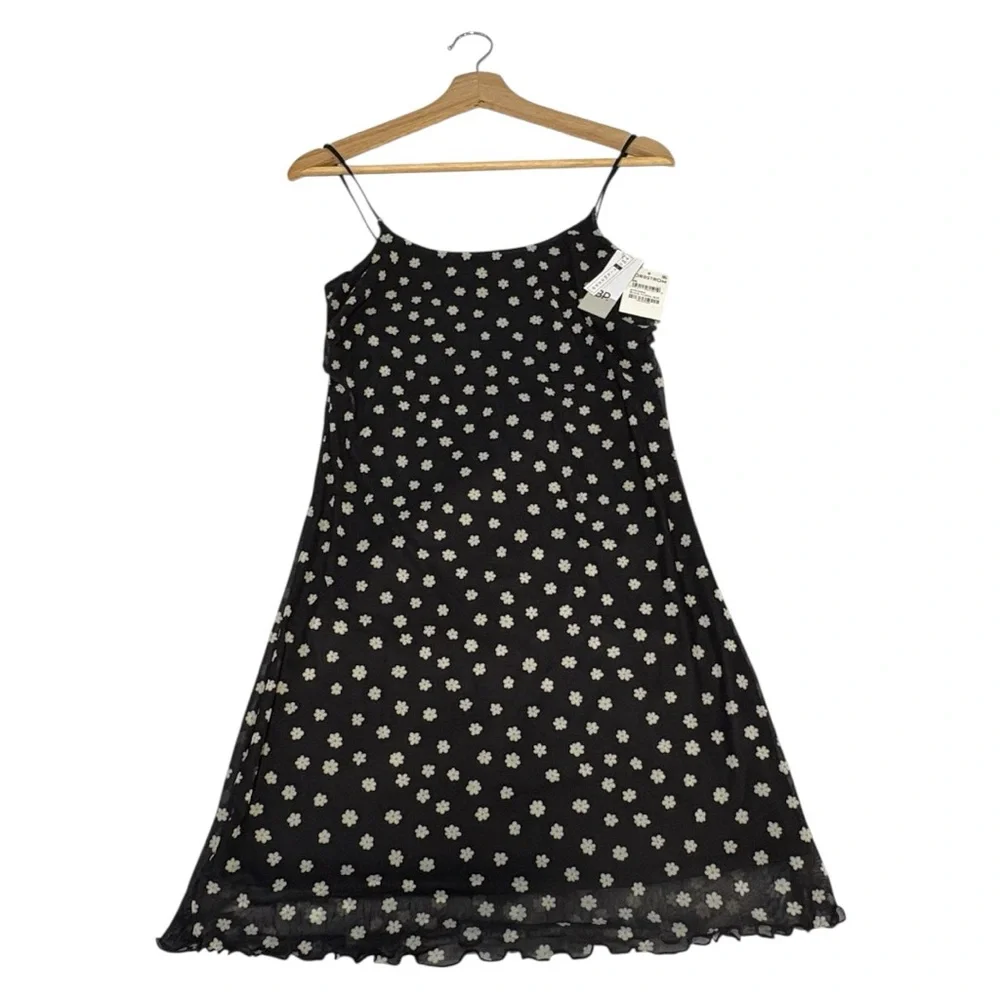 BP Black Daisy Floral Spaghetti Strap Mesh Slip Dress Women’s Small Y2K 90s NWT - Picture 1 of 9